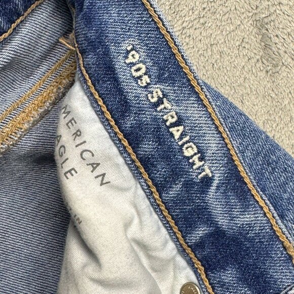 American Eagle 90s Straight Jeans Distressed Patchwork Denim Womens Sz 4 Grunge - Picture 5 of 9
